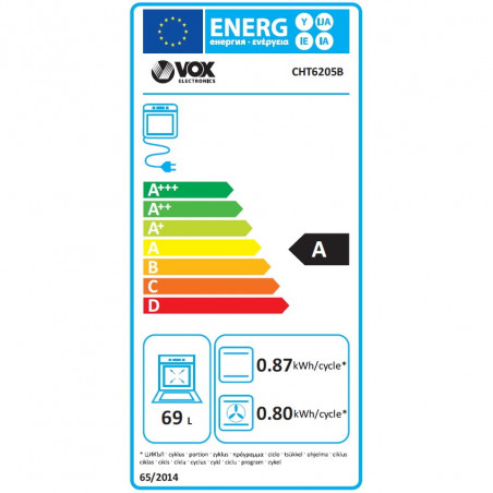 Aragaz VOX CHT 6205 B, 8600W, 69 l, Clasa A, Vitro-ceramică cu 4 zone, 8 funcții, Până la 250C, Negru