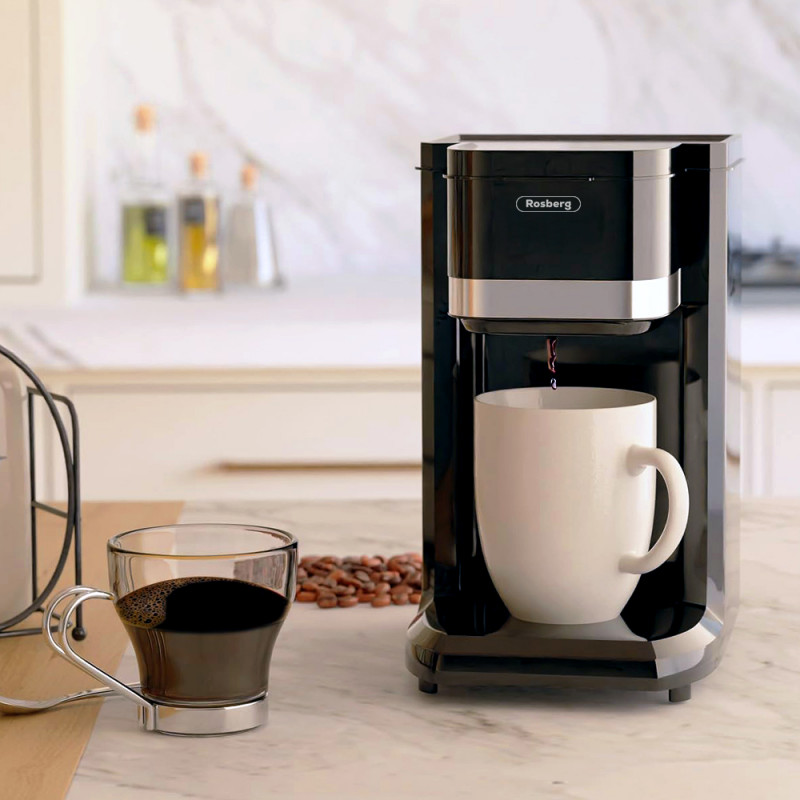 Cafetiera Rosberg R51170D, 350W, 150 ml, Cana, Oprire automata, Negru