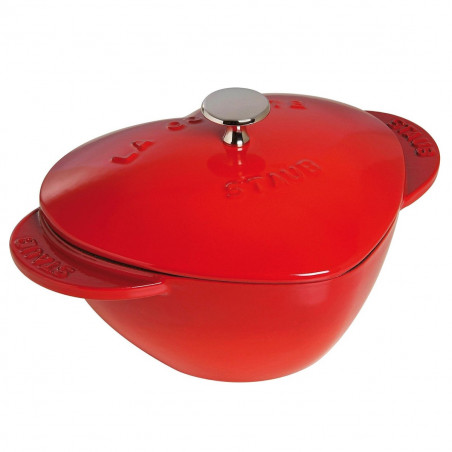 Oala din fonta forma de inima Staub 1100006, 20 cm, 1.75 L, Inductie si cuptor pana la 500°C, Acoperire email, Rosu