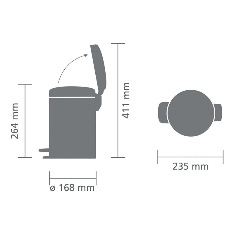 Cos de gunoi cu pedala Brabantia NewIcon 1008834, 3 L, Inchidere lina, Baza antiderapanta, Gri inchis