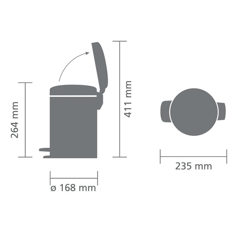 Cos de gunoi cu pedala Brabantia NewIcon 648999, 3 L, Inchidere lina, Baza antiderapanta, Gri