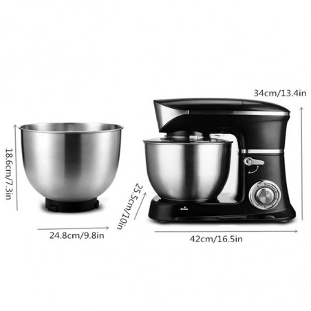 Mixer planetar Royalty Line RL-PKM1900.7, 1900W, 6.5 L, Cupa inox, 6 trepte de viteza + Pulse, Accesorii, Negru