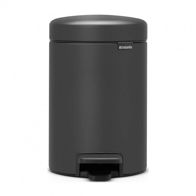 Cos de gunoi cu pedala Brabantia NewIcon 1001102, 3 L, Inchidere lina, Baza antiderapanta, Finisaj mineral, Gri inchis