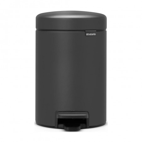 Cos de gunoi cu pedala Brabantia NewIcon 1001102, 3 L, Inchidere lina, Baza antiderapanta, Finisaj mineral, Gri inchis