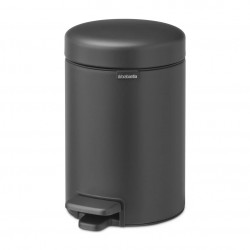 Cos de gunoi cu pedala Brabantia NewIcon 1001102, 3 L, Inchidere lina, Baza antiderapanta, Finisaj mineral, Gri inchis