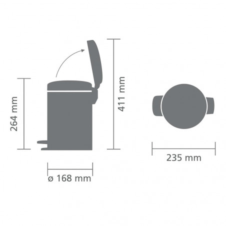 Cos de gunoi cu pedala Brabantia NewIcon 1001102, 3 L, Inchidere lina, Baza antiderapanta, Finisaj mineral, Gri inchis