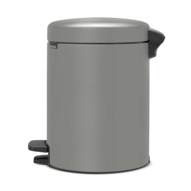 Cos de gunoi cu pedala Brabantia NewIcon 1001097, 5 L, Inchidere lina, Baza antiderapantă, Finisaj mineral, Gri