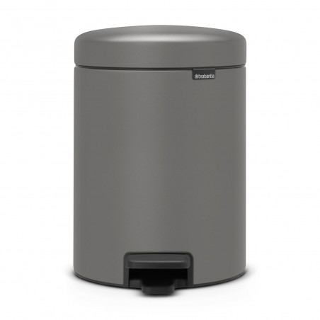 Cos de gunoi cu pedala Brabantia NewIcon 1001097, 5 L, Inchidere lina, Baza antiderapantă, Finisaj mineral, Gri