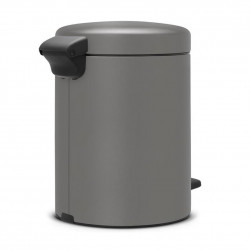 Cos de gunoi cu pedala Brabantia NewIcon 1001097, 5 L, Inchidere lina, Baza antiderapantă, Finisaj mineral, Gri