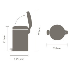 Cos de gunoi cu pedala Brabantia NewIcon 649033, 12 L, Inchidere lina, Baza antiderapanta, Cos interior metalic, Inox